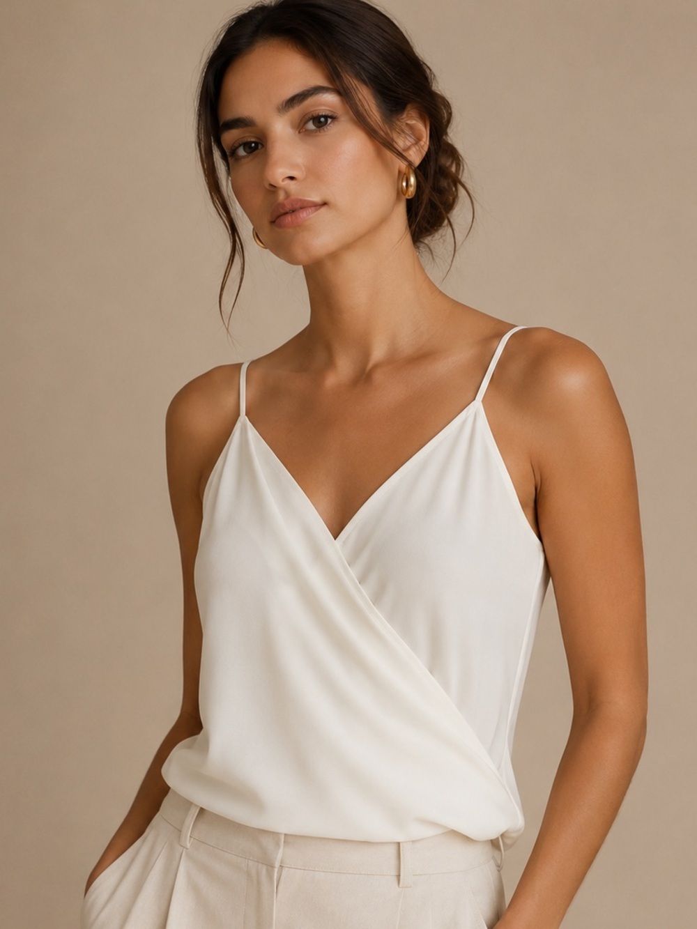 Veronica M Ivory Draped Cami | Elegant Layering Tank Top L